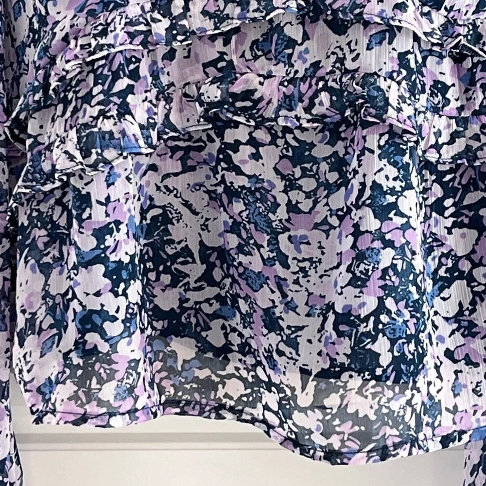 Abercrombie & Fitch Women's XS Purple Floral Sheer Sleeve Ruffle Blouse Romantic